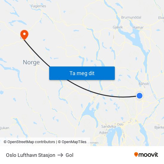 Oslo Lufthavn Stasjon to Gol map