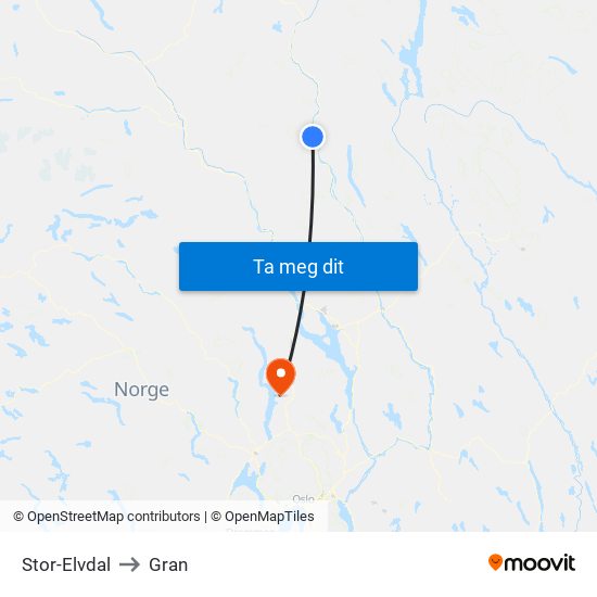 Stor-Elvdal to Gran map