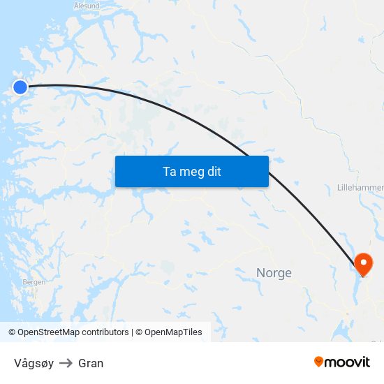 Vågsøy to Gran map