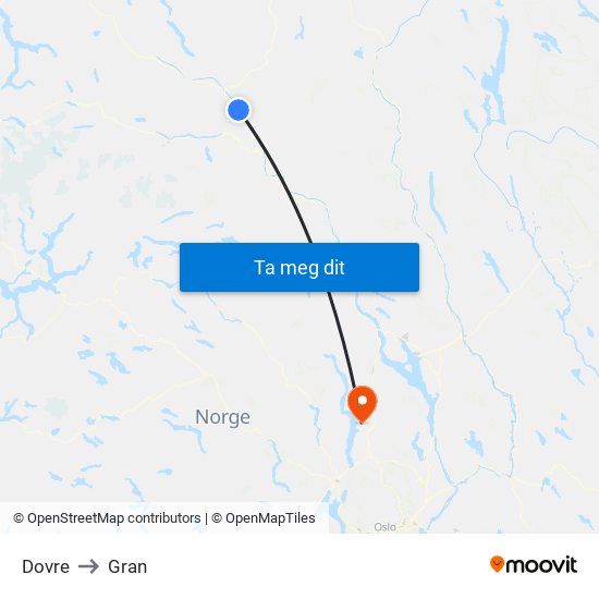 Dovre to Gran map