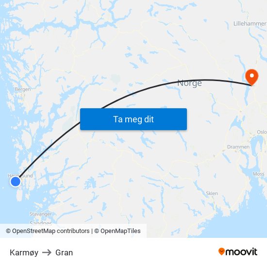 Karmøy to Gran map
