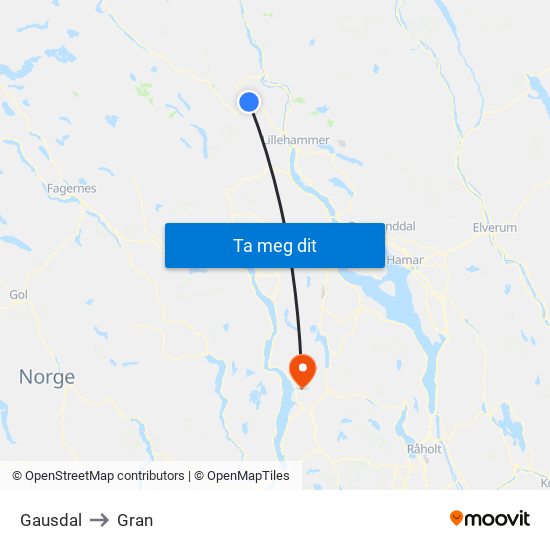 Gausdal to Gran map