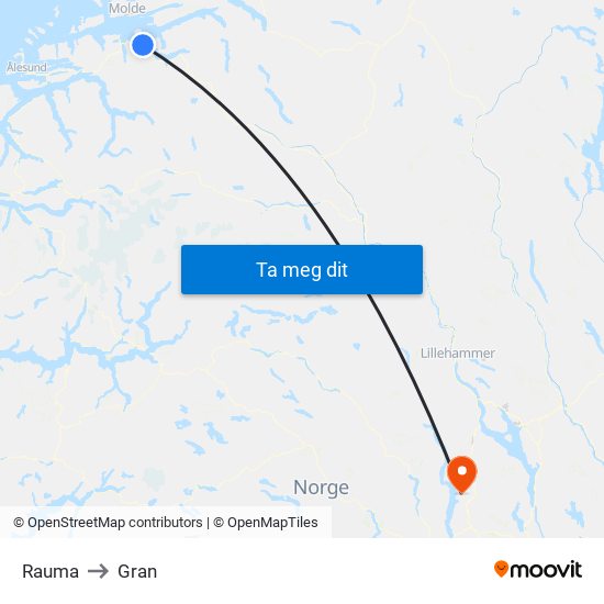Rauma to Gran map