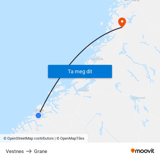 Vestnes to Grane map