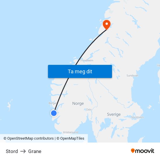 Stord to Grane map