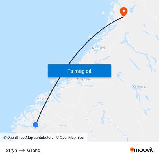 Stryn to Grane map