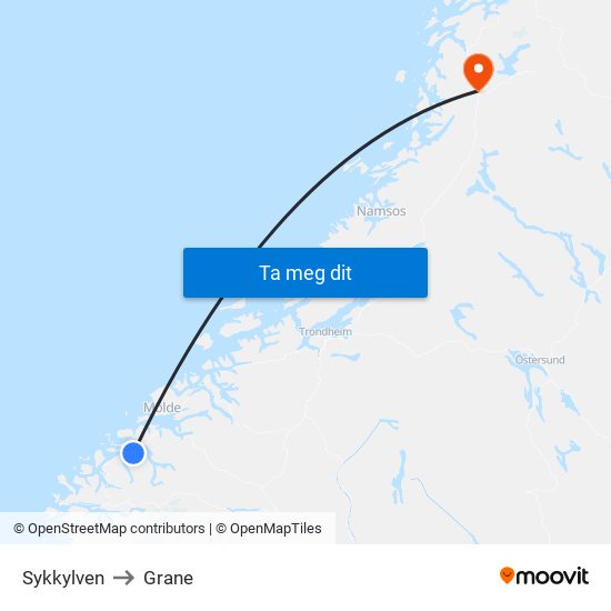 Sykkylven to Grane map