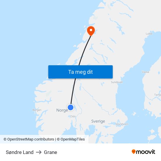 Søndre Land to Grane map
