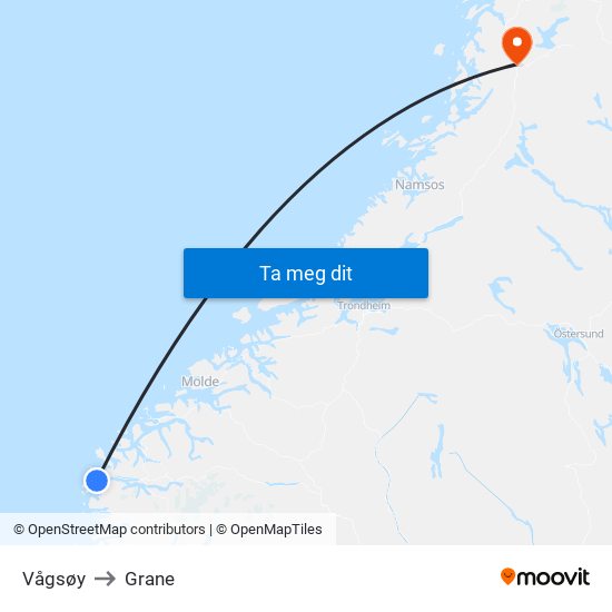 Vågsøy to Grane map