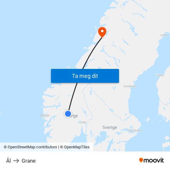 Ål to Grane map