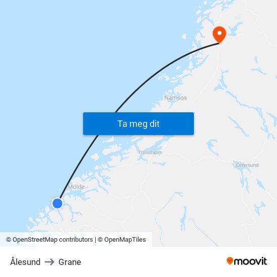 Ålesund to Grane map
