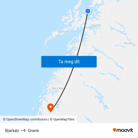 Bjarkøy to Grane map
