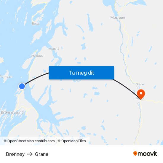 Brønnøy to Grane map