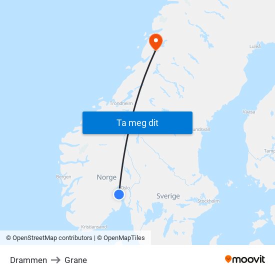 Drammen to Grane map