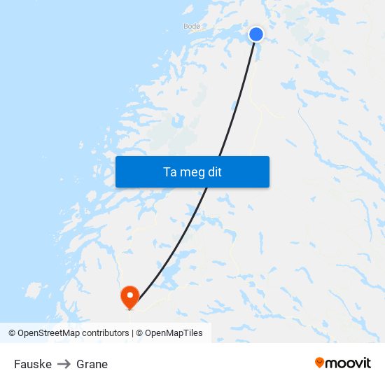 Fauske to Grane map