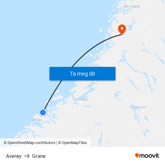 Averøy to Grane map