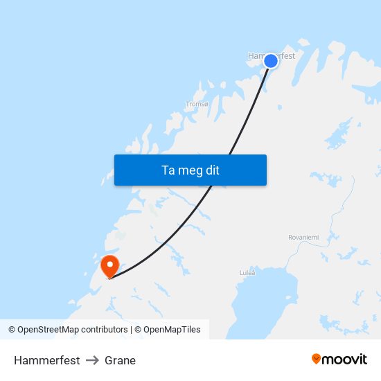 Hammerfest to Grane map