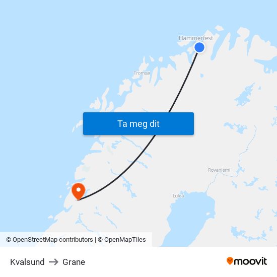 Kvalsund to Grane map