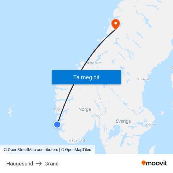 Haugesund to Grane map