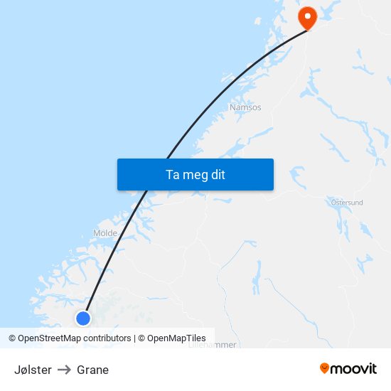 Jølster to Grane map