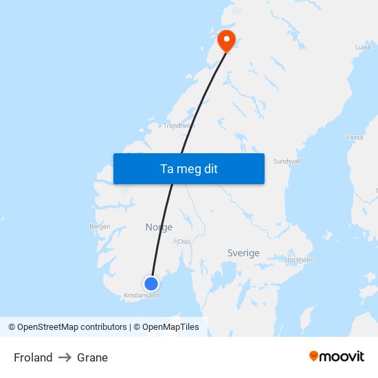 Froland to Grane map