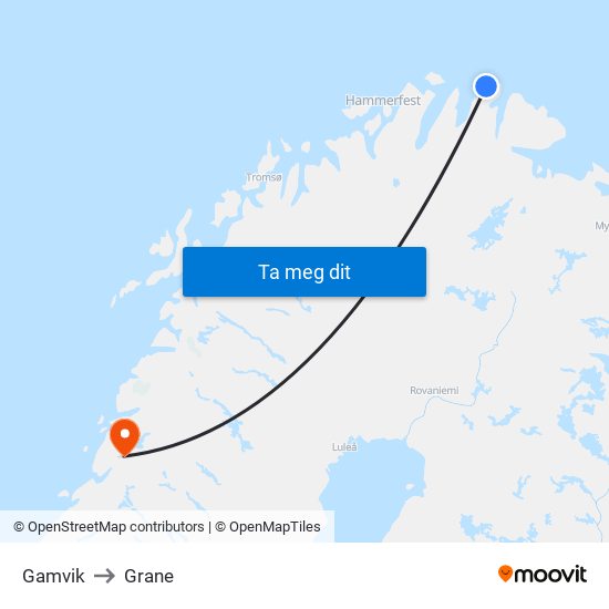 Gamvik to Grane map