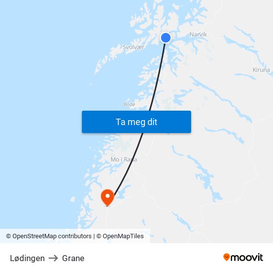 Lødingen to Grane map