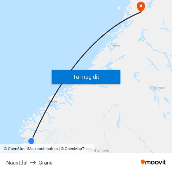 Naustdal to Grane map