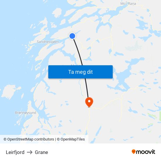Leirfjord to Grane map