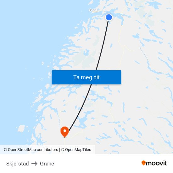 Skjerstad to Grane map