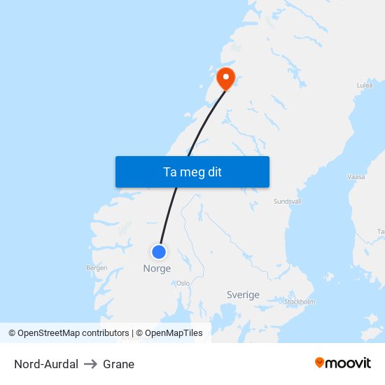 Nord-Aurdal to Grane map