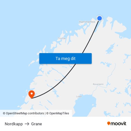 Nordkapp to Grane map