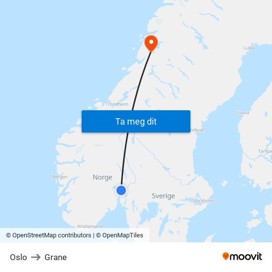 Oslo to Grane map