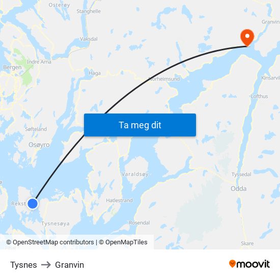 Tysnes to Granvin map