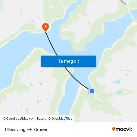 Ullensvang to Granvin map