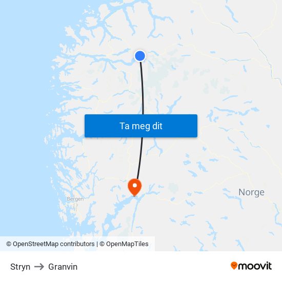 Stryn to Granvin map