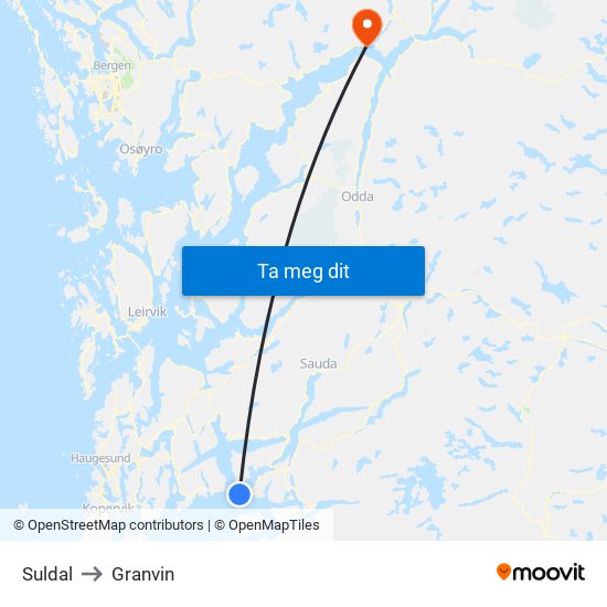 Suldal to Granvin map