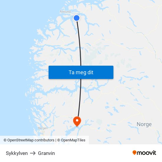 Sykkylven to Granvin map