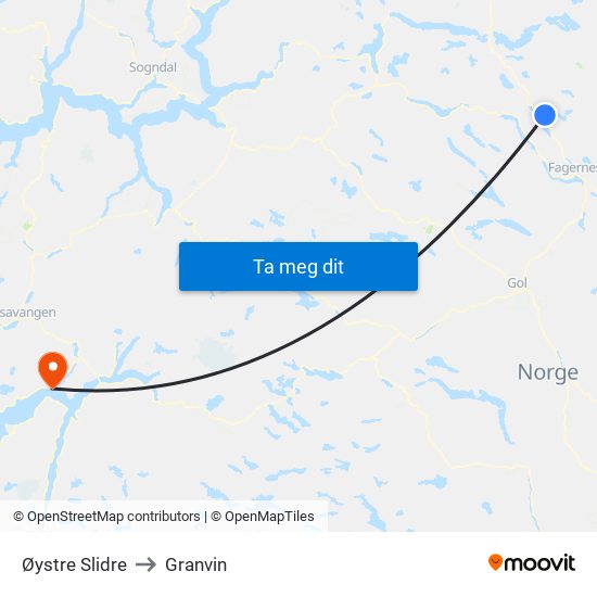 Øystre Slidre to Granvin map