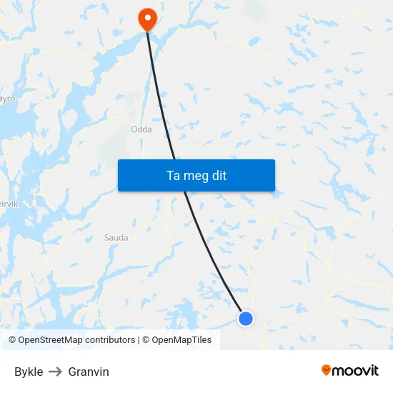 Bykle to Granvin map