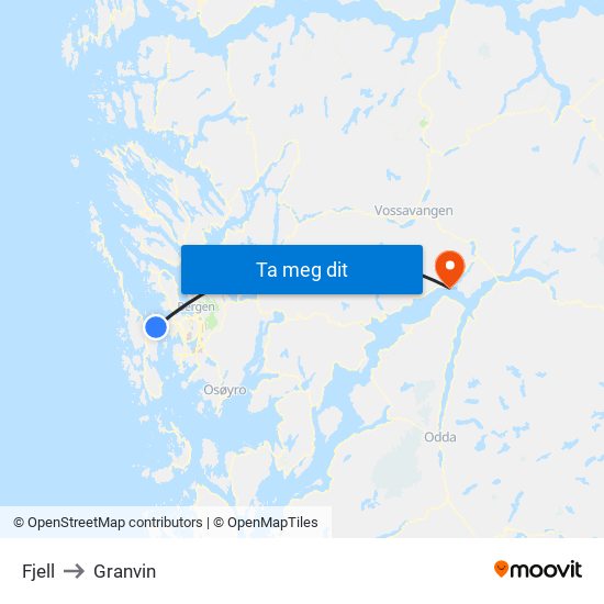 Fjell to Granvin map