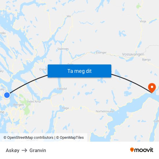 Askøy to Granvin map