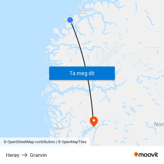 Herøy to Granvin map