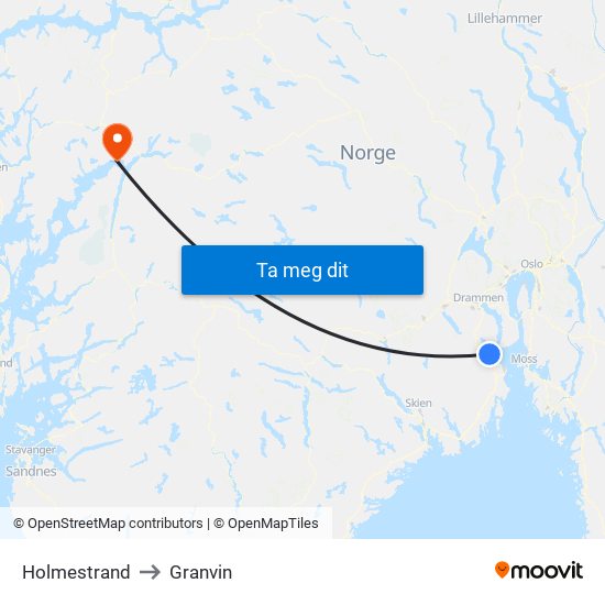 Holmestrand to Granvin map