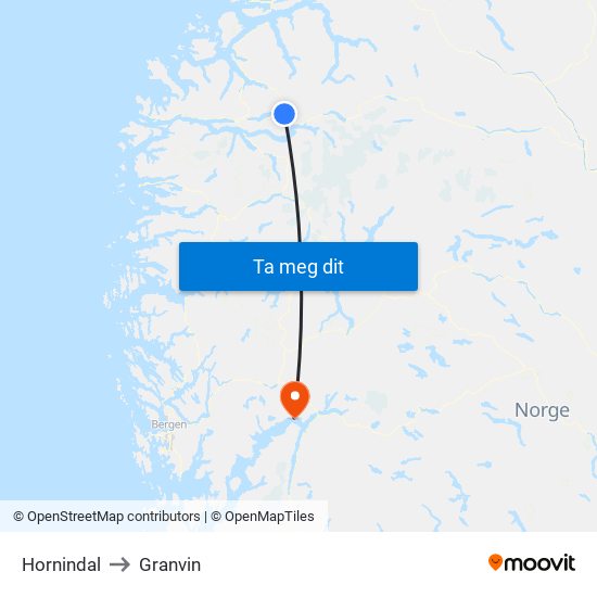 Hornindal to Granvin map