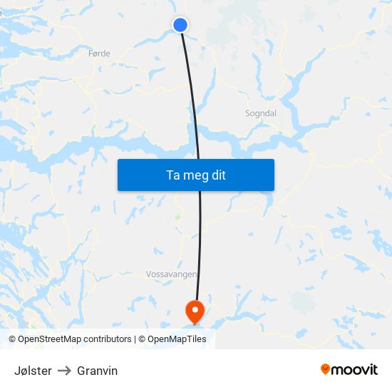 Jølster to Granvin map