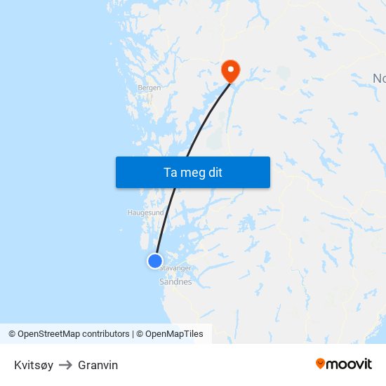 Kvitsøy to Granvin map