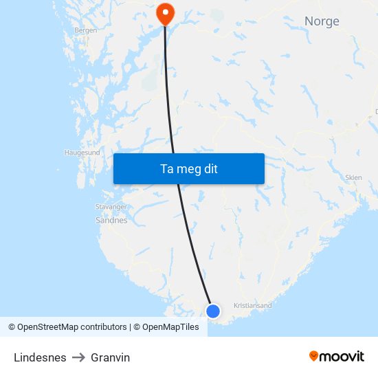 Lindesnes to Granvin map