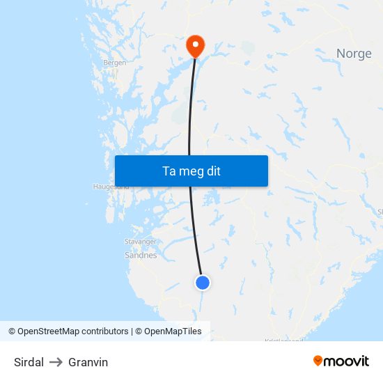 Sirdal to Granvin map