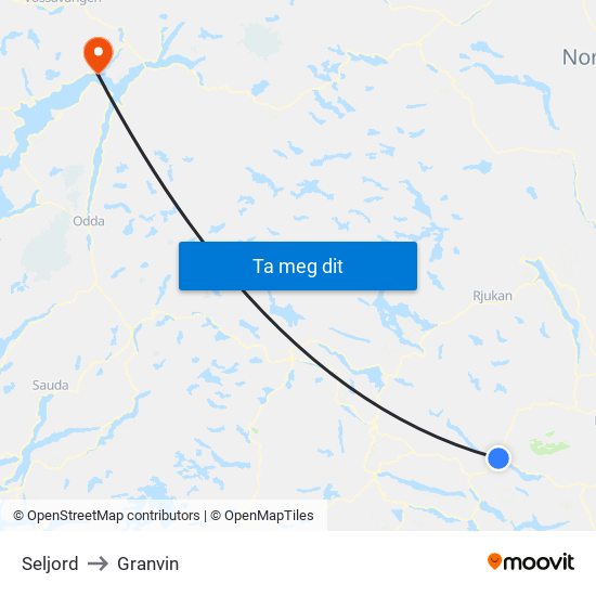 Seljord to Granvin map